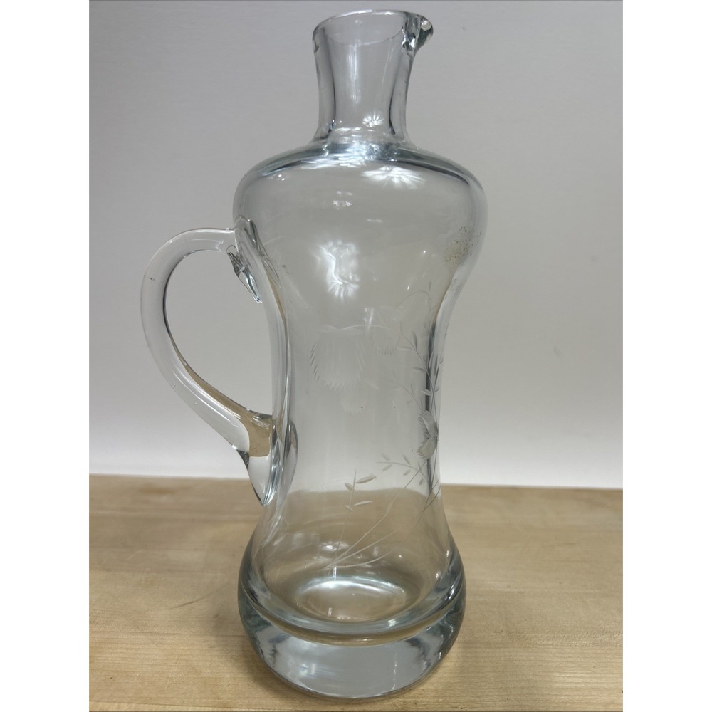 Antique Spirit Jug‎ Decanter Etched  Glass W/O Top